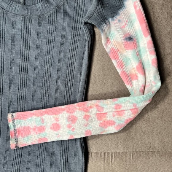 Free People Top Small Womens Blue Tie Dye Big Sur Ribbed Long Sleeve Tee Boho - Picture 4 of 6
